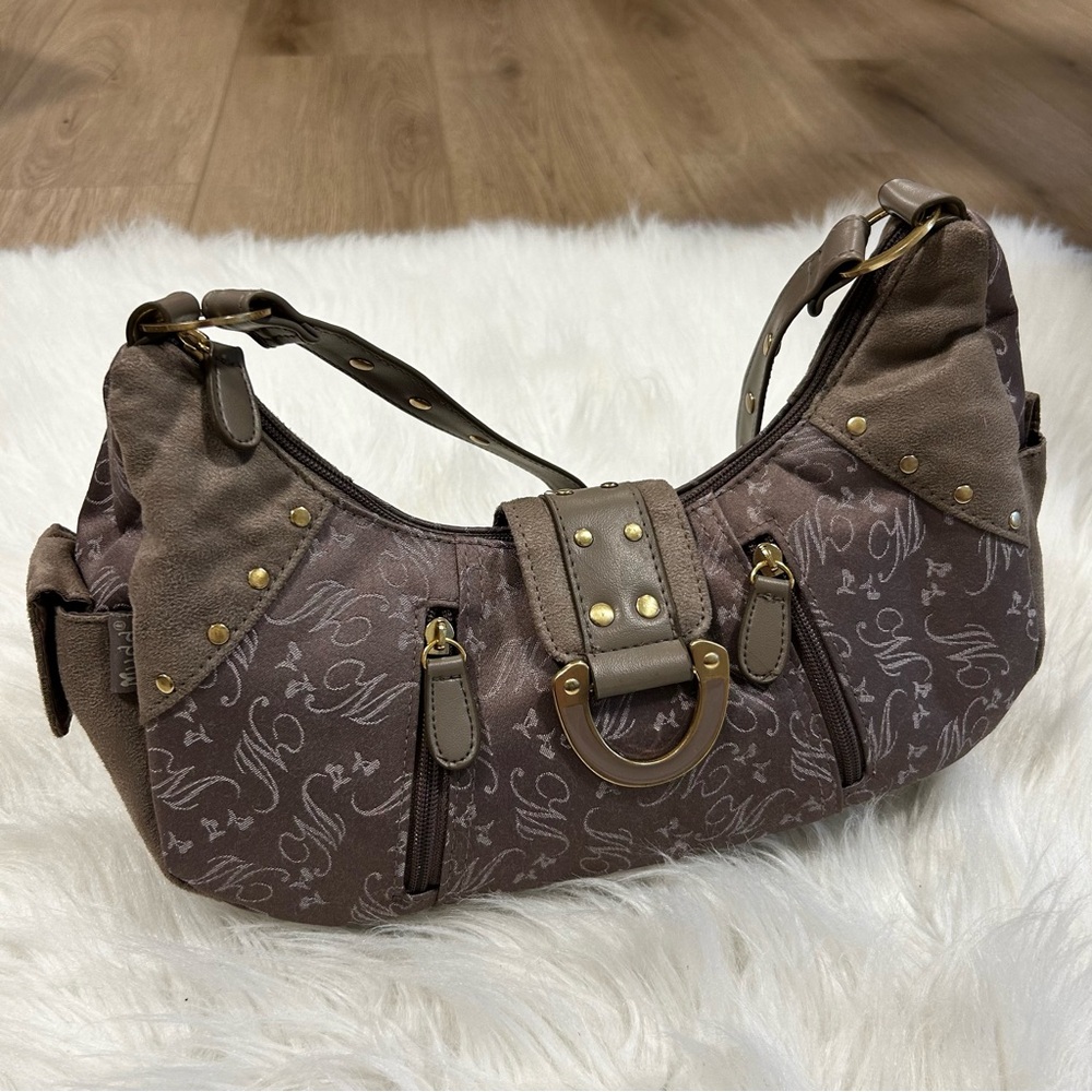 Vintage Y2K Mudd Shoulder Purse Bag Bratz Brown Velvet Faux Suede Baguette - Picture 5 of 11